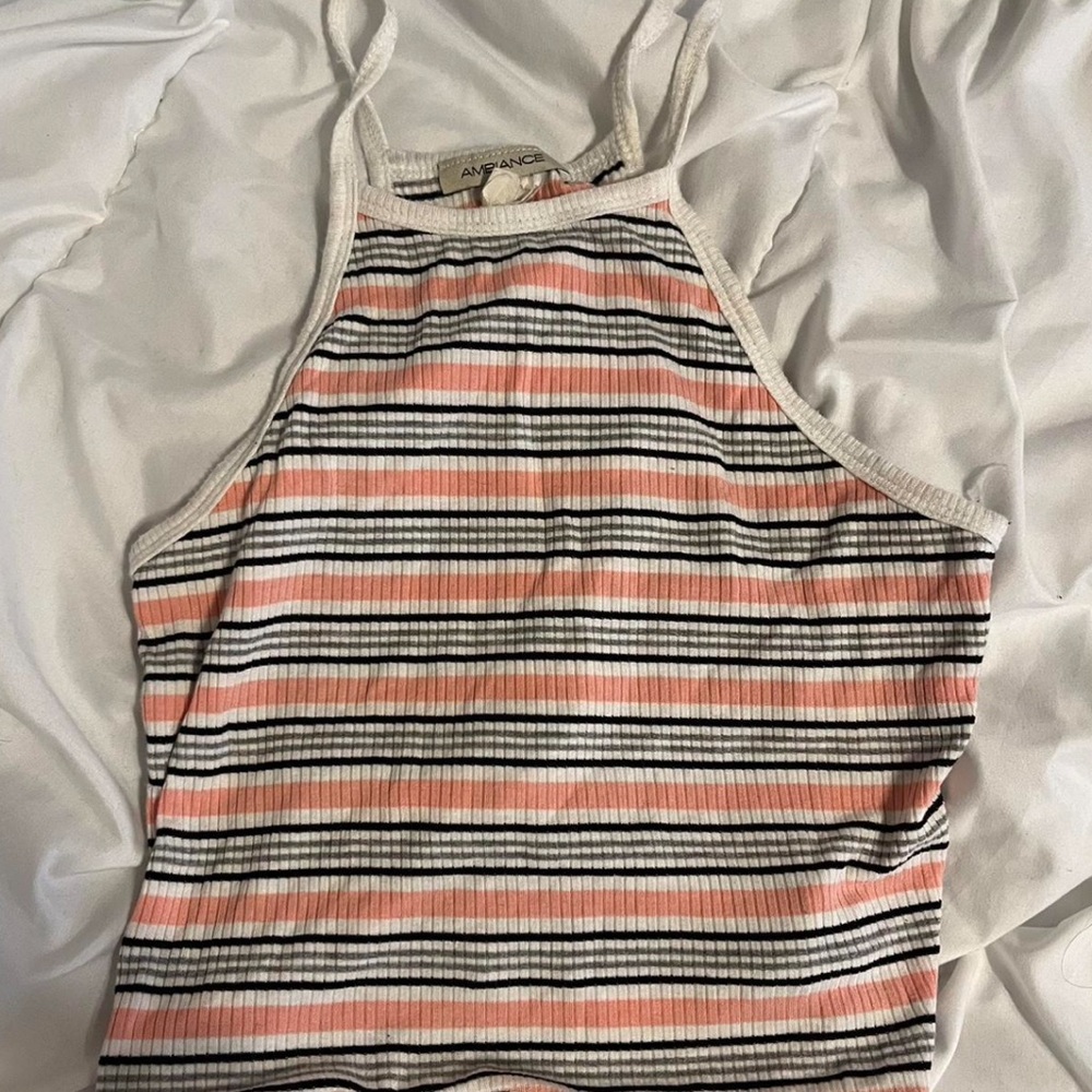 Vintage 90s colorful summer striped halter tank top cropped